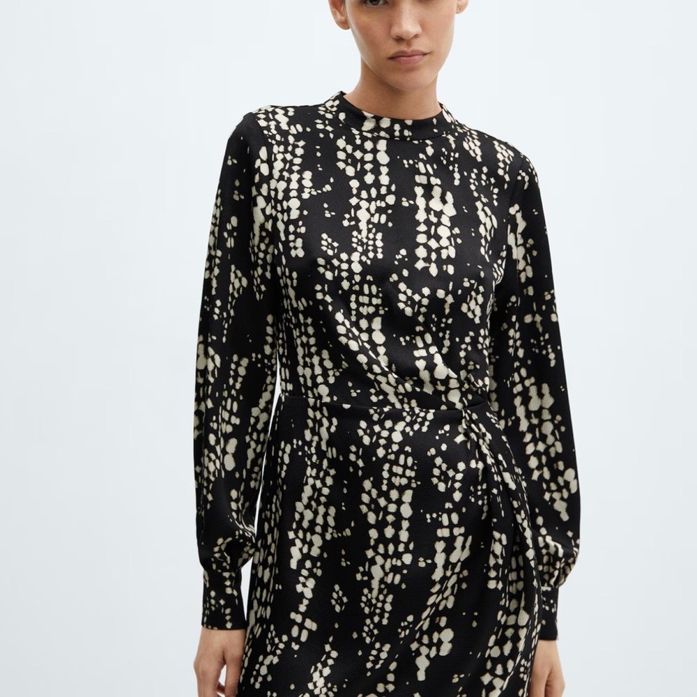Mango Pleated Long Sleeve Dress